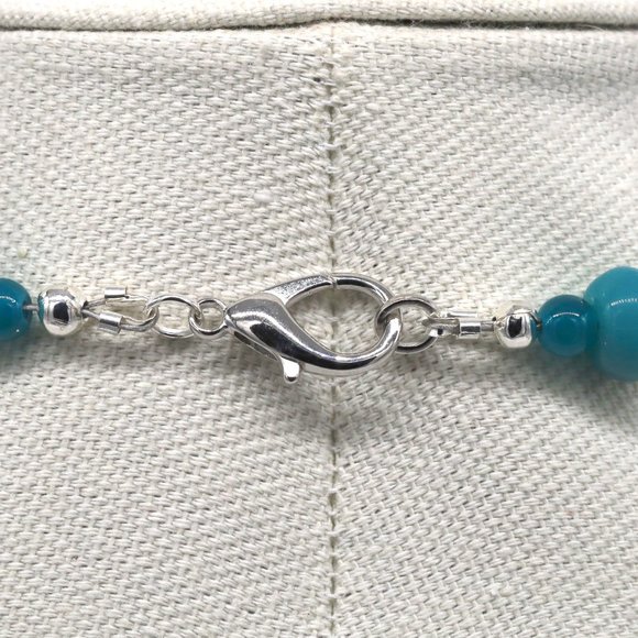 Aqua green Jasmin theme necklace with large silver lobster class. - Picture 4 of 7